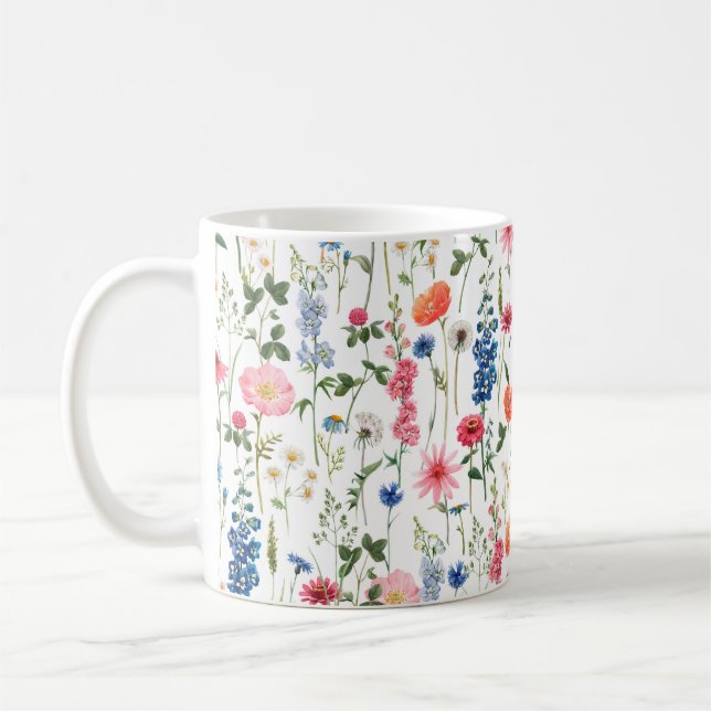 Beautiful colorful flowers garden seamless pattern coffee mug (Left)
