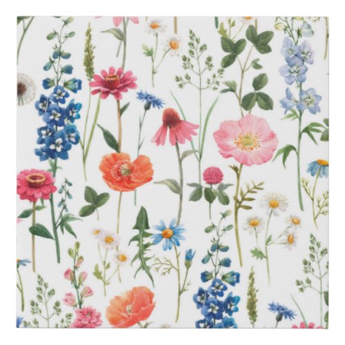 Beautiful colorful flowers garden seamless pattern faux canvas print