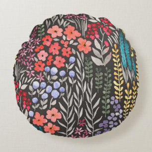 Beautiful colorful flowers garden seamless pattern round pillow