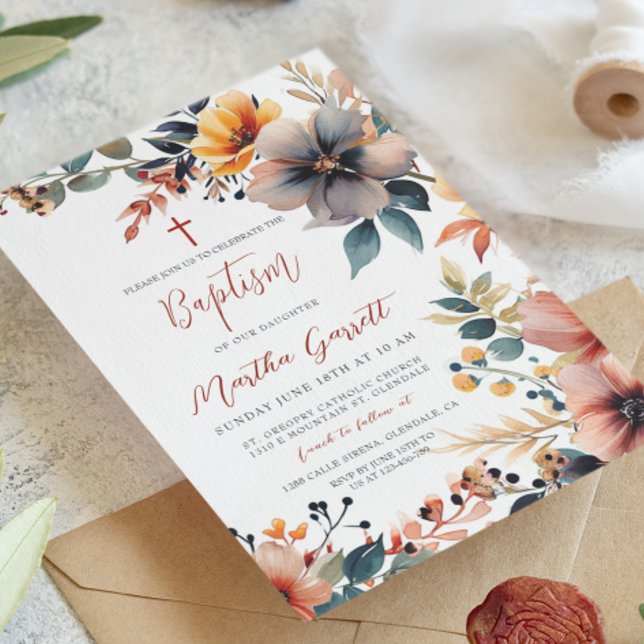 Beautiful Colorful Flowers Girl Baptism Invitation (Creator Uploaded)