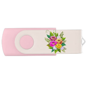 Beautiful Colorful Flowers on Ivory Flash Drive