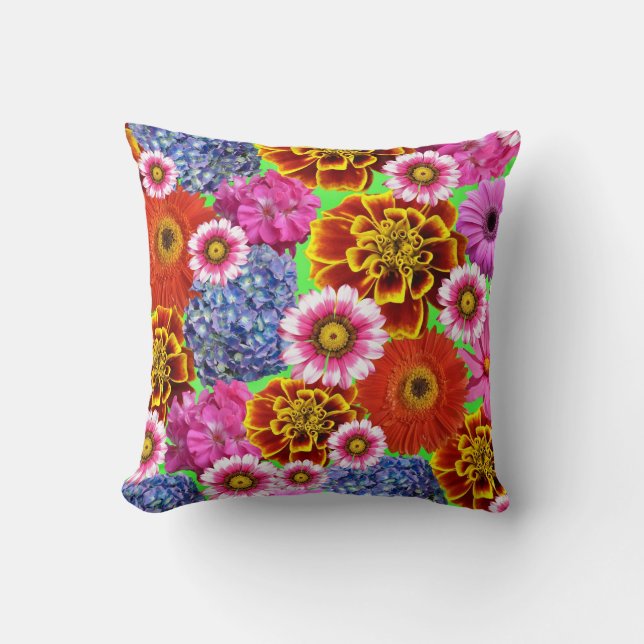 Beautiful Colorful Flowers Pattern Throw Pillow (Front)