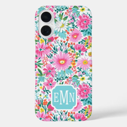 Beautiful Colorful Garden Monogrammed iPhone 16 Case