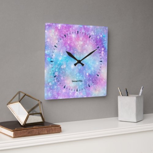 Beautiful Colorful Glittery Background Square Wall Clock