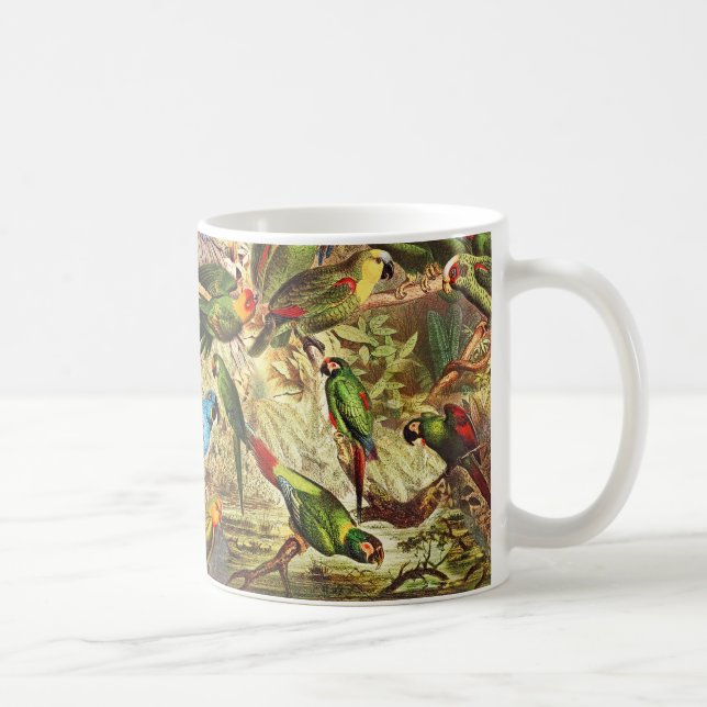 Beautiful Colorful Green Tropical Birds Parrots  Coffee Mug (Right)