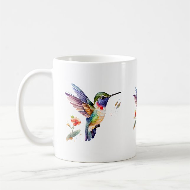 Beautiful colorful hummingbird illustration coffee mug (Left)