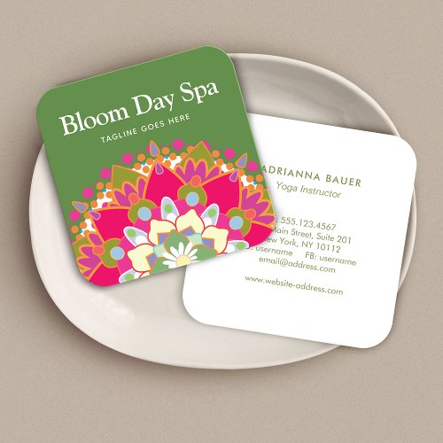 Beautiful Colorful Lotus Flower Floral Green Square Business Card