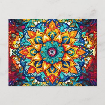 Beautiful Colorful Mandala Art Geometric Pattern Postcard by azlaird at Zazzle
