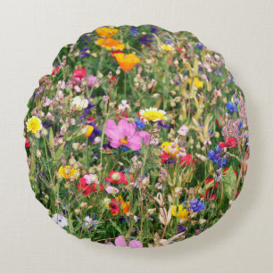 beautiful colorful meadow of wild flowers round pillow