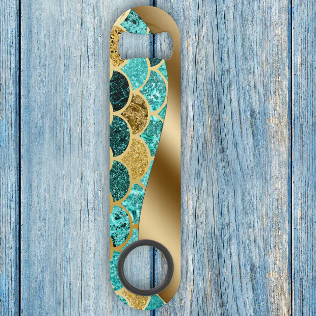 Beautiful Colorful Mermaid Gold Scales Bottle Bar Key Zazzle