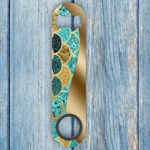 Beautiful Colorful Mermaid Gold Scales Bottle Bar Key