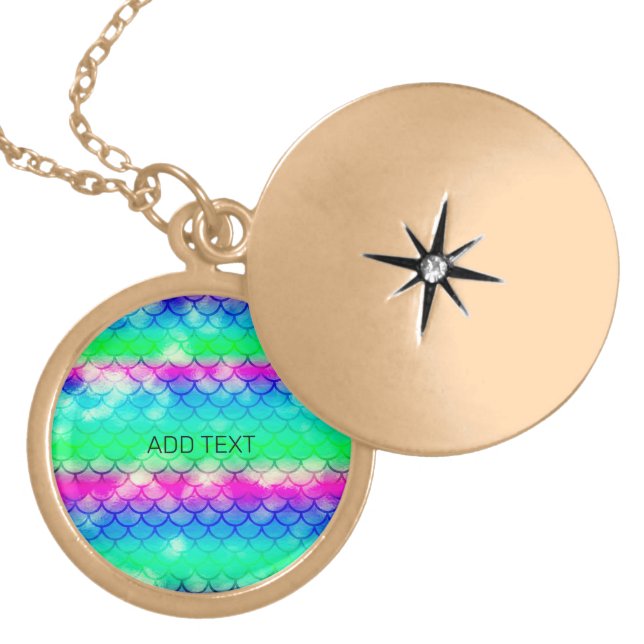 Beautiful colorful mermaid motifs    gold plated necklace (Front)