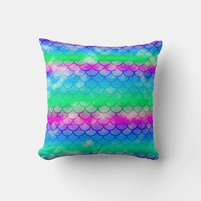 Beautiful colorful mermaid motifs throw pillow (Front)