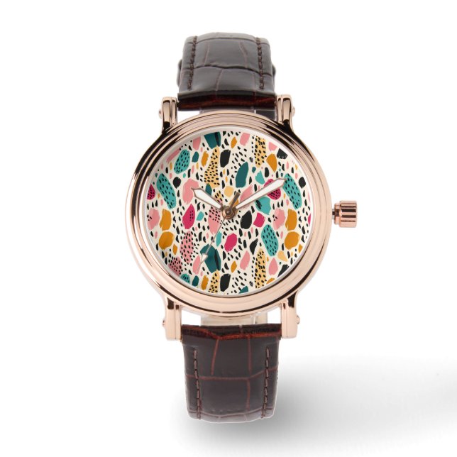 Beautiful Colorful Modern Animal Print Watch (Front)