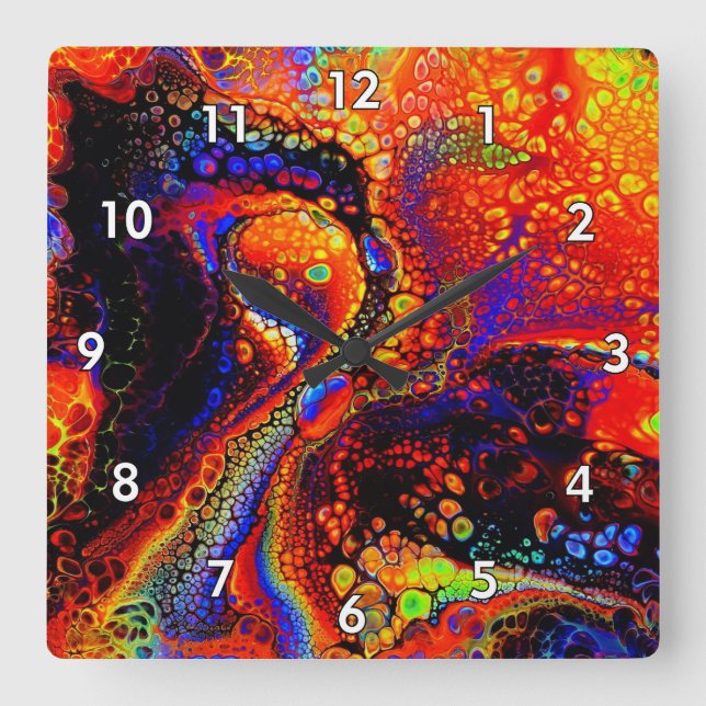 Beautiful & Colorful Molten Liquid Square Wall Clock (Front)