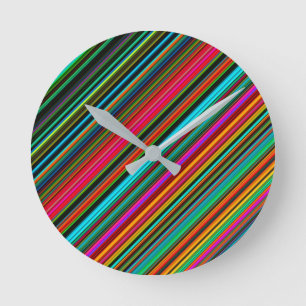 Beautiful Colorful Multicolored Stripe Pattern Round Clock