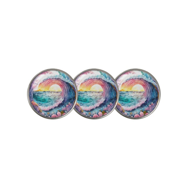 Beautiful Colorful Ocean Wave Golf Ball Marker (3 Up)