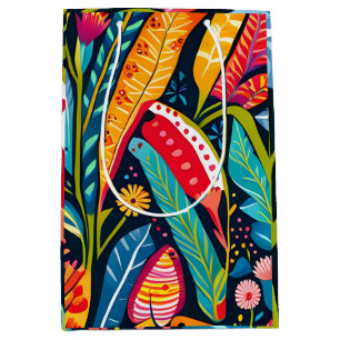 Beautiful, Colorful Otomi Floral Art pattern. Medium Gift Bag