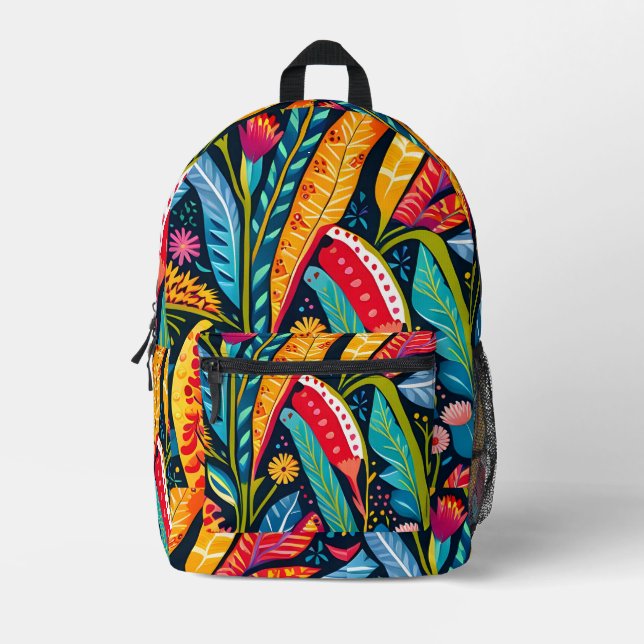 Beautiful, Colorful Otomi  Floral Art pattern. Printed Backpack (Front)