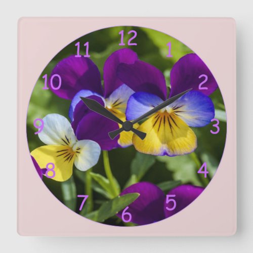 Beautiful Colorful Pansies Square Wall Clock