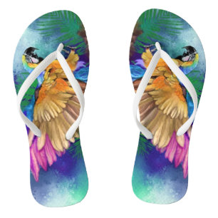Beautiful Colorful Parrot Flip Flops