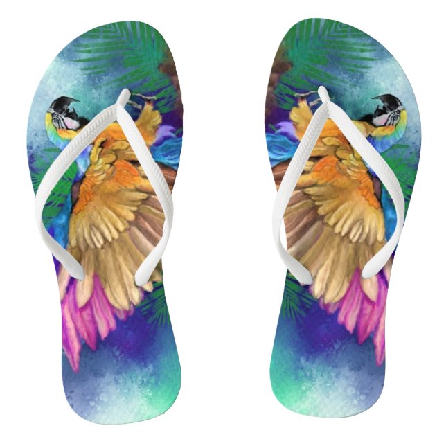 Beautiful Colorful Parrot Flip Flops (Footbed)