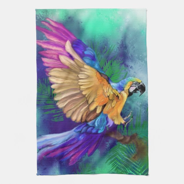 Beautiful Colorful Parrot Kitchen Towel (Vertical)