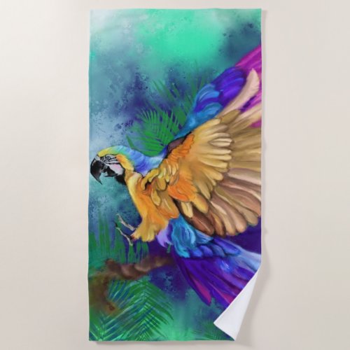 Beautiful Colorful Parrot _ Migned Watercolor Art  Beach Towel