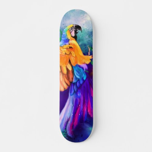 Beautiful Colorful Parrot _ Migned Watercolor Art  Skateboard