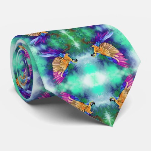 Beautiful Colorful Parrot _ Migned Watercolor Neck Tie