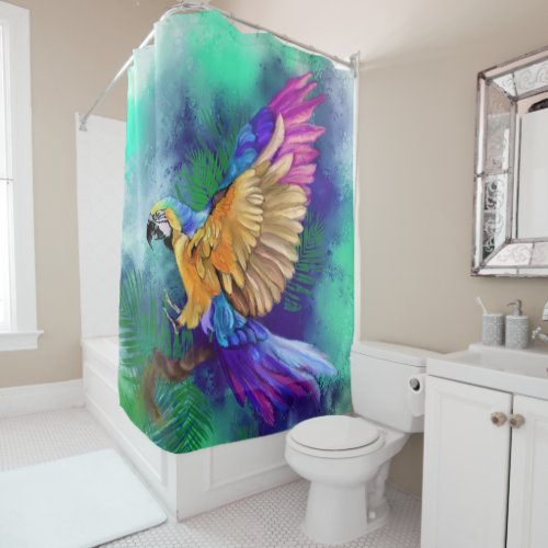 Beautiful Colorful Parrot _ Migned Watercolor  Shower Curtain
