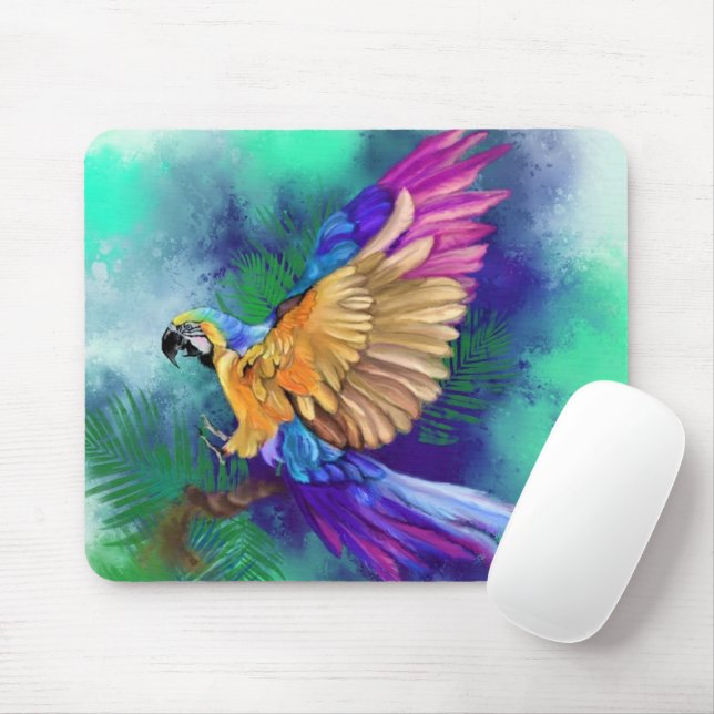 Beautiful Colorful Parrot Mouse Pad (With Mouse)
