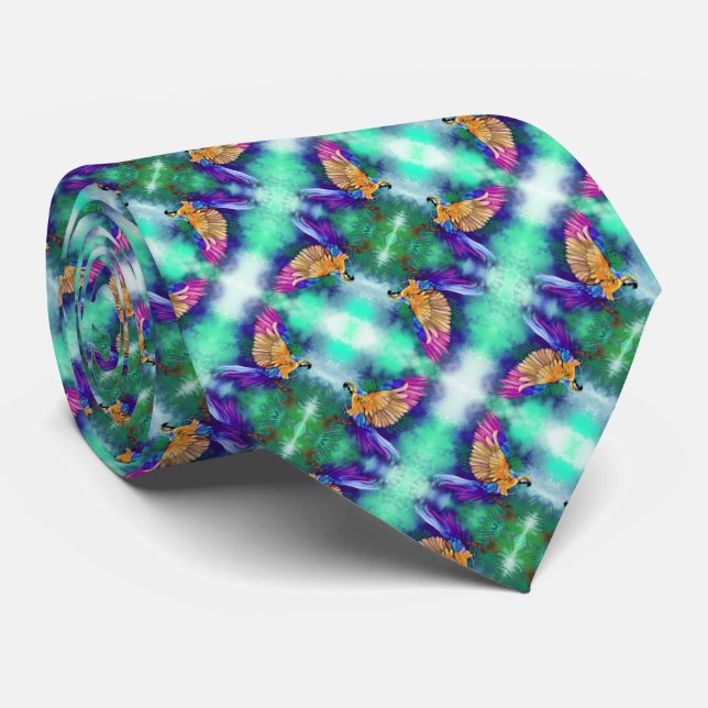 Beautiful Colorful Parrot Neck Tie (Rolled)