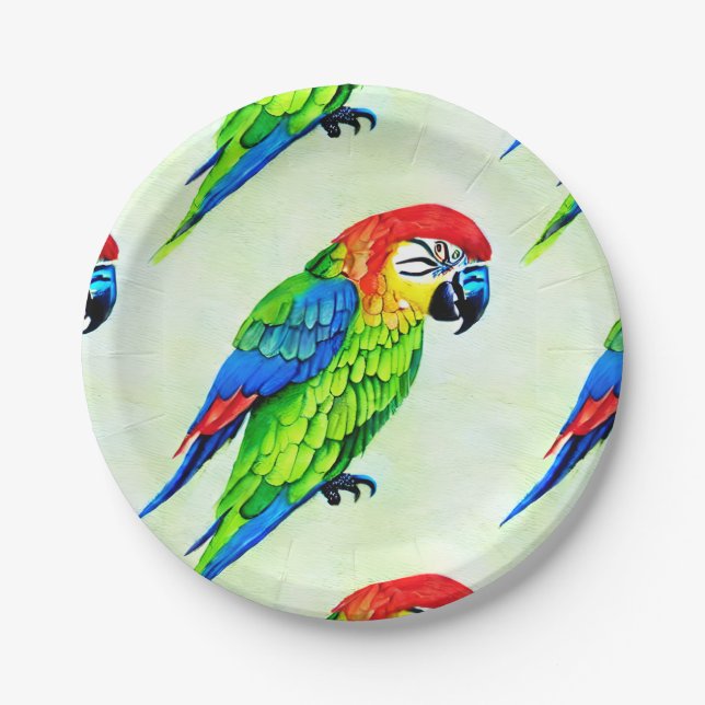 Beautiful Colorful Parrot Pattern  Paper Plates (Front)