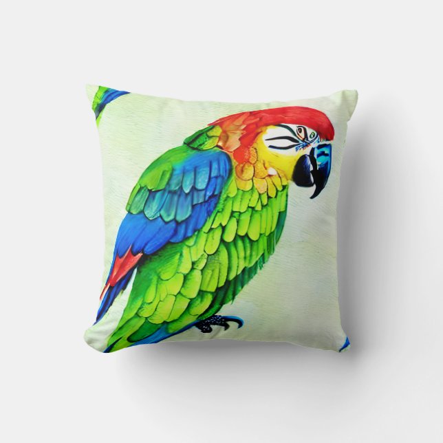Beautiful Colorful Parrot Pattern Throw Pillow (Front)