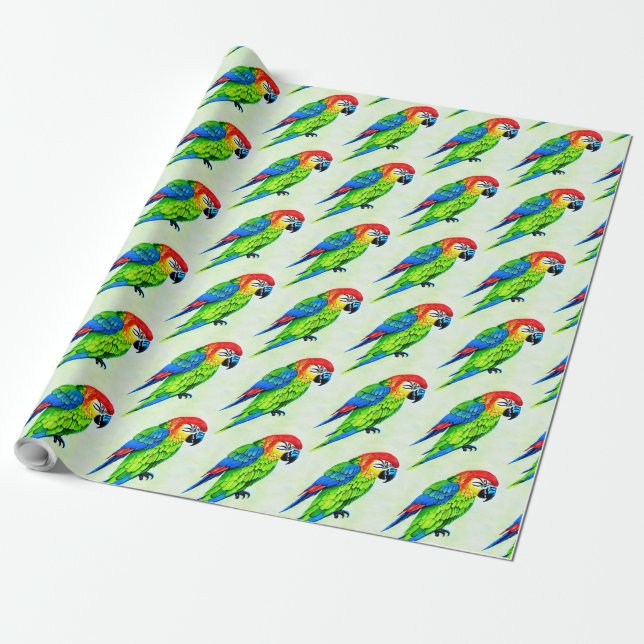 Beautiful Colorful Parrot Pattern  Wrapping Paper (Unrolled)