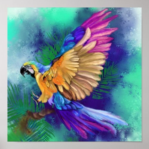 Beautiful Colorful Parrot Poster Watercolor