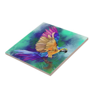 Beautiful Colorful Parrot Tile Painting