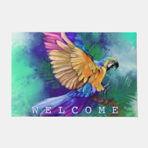 Beautiful Colorful Parrot Welcome Doormat