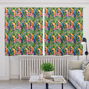 Beautiful Colorful Parrots and Tropical Flowers Blackout Curtains