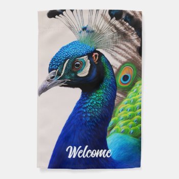 Beautiful Colorful Peacock Bird Wildlife Welcome Garden Flag by azlaird at Zazzle
