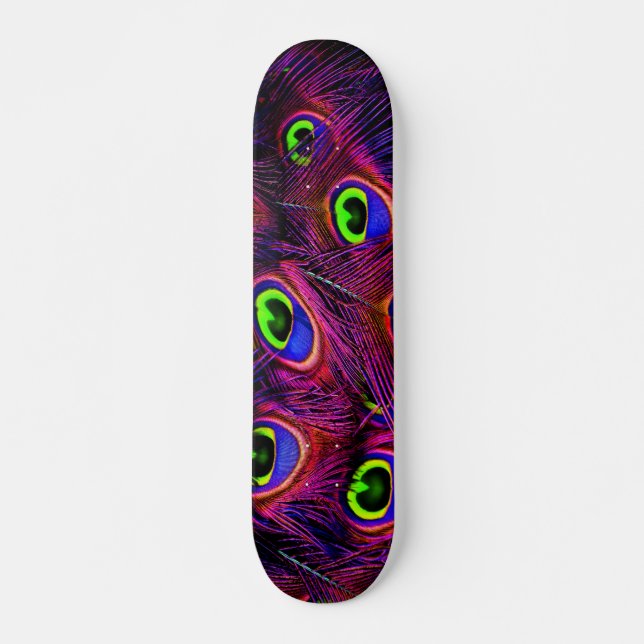 Beautiful Colorful Peacock Feathers Skateboard (Front)