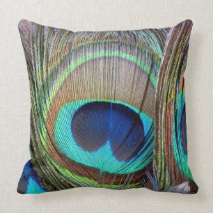 Beautiful colorful peacock feathers throw pillow