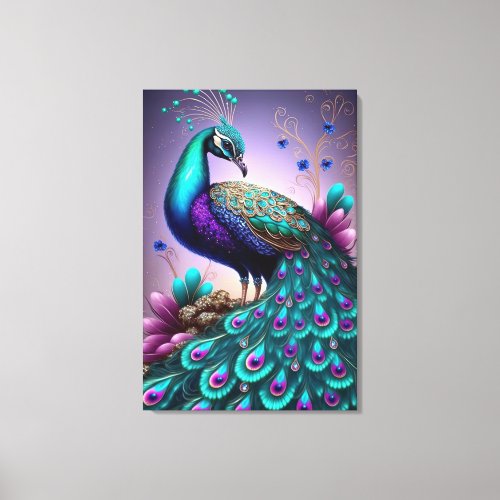 Beautiful Colorful Peacock Peafowl Bird Wildlife Canvas Print