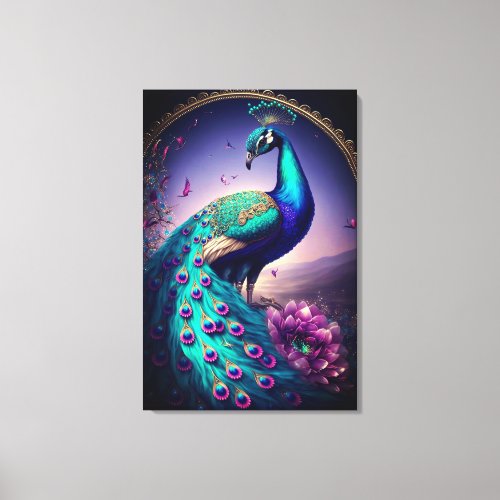 Beautiful Colorful Peacock Peafowl Bird Wildlife Canvas Print