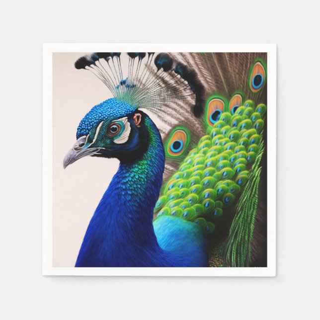 Beautiful Colorful Peacock Peafowl Bird Wildlife Napkins (Front)