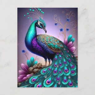 Beautiful Colorful Peacock Peafowl Bird Wildlife Postcard