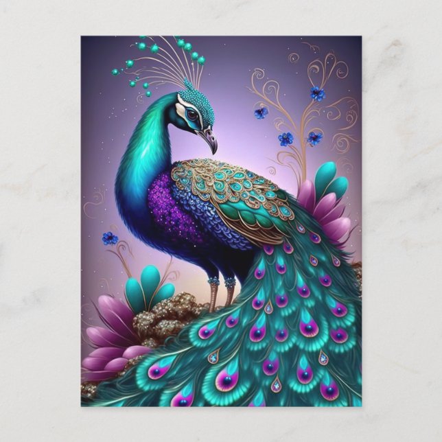 Beautiful Colorful Peacock Peafowl Bird Wildlife Postcard (Front)