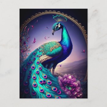 Beautiful Colorful Peacock Peafowl Bird Wildlife Postcard by azlaird at Zazzle