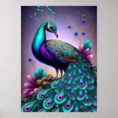 Beautiful Colorful Peacock Peafowl Bird Wildlife Poster